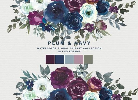 Plum And Navy Wedding, Bouquet Clipart, Wedding Color Pallet, Plum Wedding, Watercolor Roses, Floral Clipart, Wedding Theme Colors, Peonies Bouquet, Fall Wedding Colors