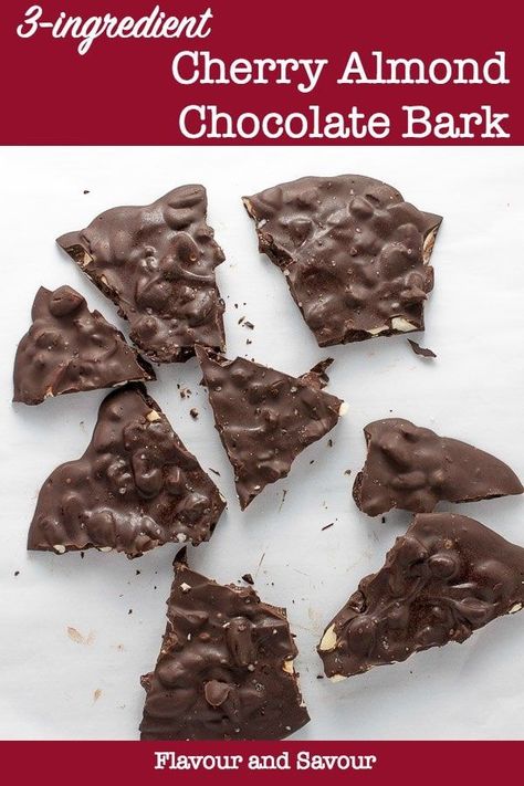 Cherry Almond Chocolate Bark. Need a last-minute sweet or hostess gift? Fast and super easy! Only 3 ingredients. #chocolatebark #cherry #almond #hostessgift #teachergift #diy #easy #flavourandsavour Dark Chocolate Bark, Lauren Kelly, Pudding Chia, Christmas Foods, Healthy Sweet Treats, Keto Dessert Easy, Cherry Almond, Chocolate Nuts, Pita Chips