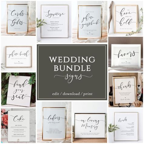 Signs For Wedding Reception, Wedding Signs For Reception, Wedding Signage Ideas, Modern Wedding Signage, Wedding Signage Template, Find Your Seat Sign, Wedding Table Signs, Wedding Decors, Photo Booth Sign