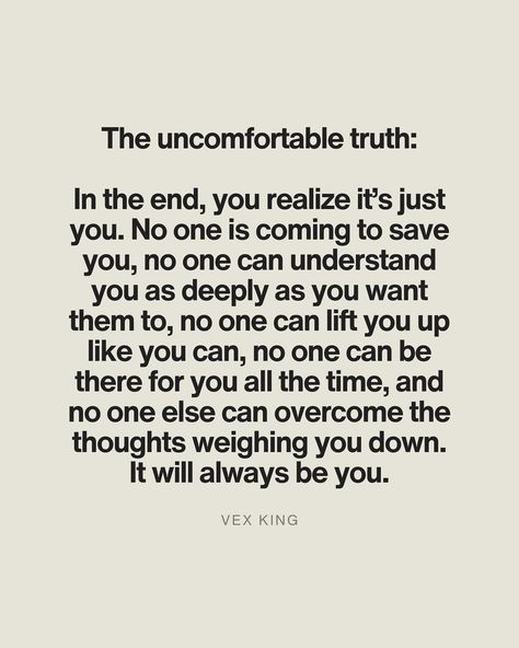 Please read the caption for context 👇🏽⁣ ⁣ As social creatures, we’re wired for connection. Our survival and well-being depend on the bonds we forge with others. Yet, there’s a profound truth that often gets overlooked: while we need others, the most crucial relationship we’ll ever have is with ourselves. You are the lead actor in your own story, the one constant presence in every scene. You entered the stage alone, and you will leave alone.⁣ ⁣ No one else can fully grasp the intricacies of yo... Being Overlooked Quotes, Depend On No One, Leave Alone, Philosophical Quotes, Feel Good Quotes, Up Quotes, The Good Life, I Deserve, Good Life