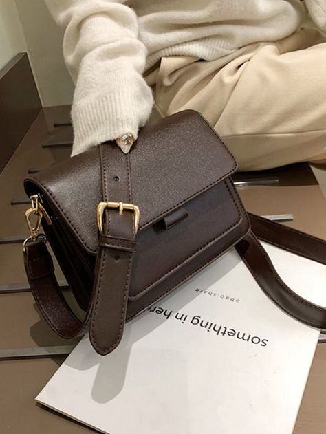 Coffee Brown Elegant PU Leather Plain Square Bag Women Bags Small Shoulder Bags, Small Messenger Bag, Luxury Crossbody, Women Crossbody Bag, Leather Messenger Bag, Shoulder Messenger Bag, Leather Messenger, Small Crossbody Bag, Small Crossbody