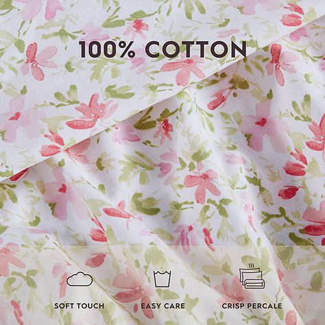 Beautiful Color Palettes, Cotton Comforter Set, Percale Sheets, Cotton Comforters, Twin Sheet Sets, Cotton Sheet Sets, White Bedding, Laura Ashley, Pink Cotton