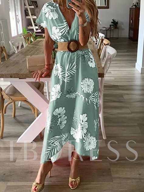 Caribbean Outfits, Short Sleeve Maxi Dresses, Beach Outfits, Womens Floral Dress, Character Reference, Hem Design, Maxi Robes, Classy Casual, Boho Print