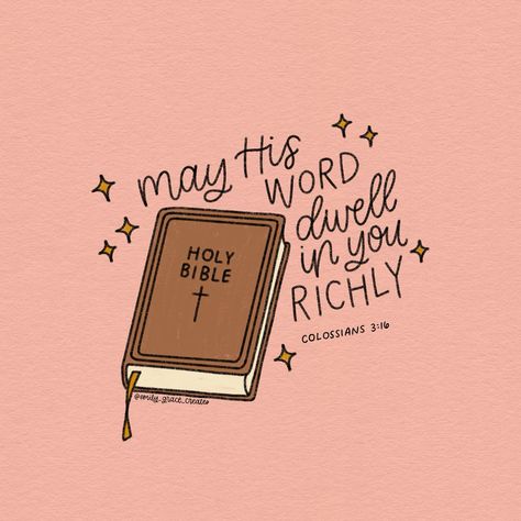 may His word dwell in you richly! 💖 I’ve missed a few days of my #inktober2024 but today’s prompt is book! & there’s no greater book than the Bible 🥰 • • #emilygracecreates #faithinspired #dwellrichly #rootedinChrist #biblelettering #christianillustration #Jesus #christian #God #faith #bible #colossians3 Uniquely Made By God, Bible Book Drawing, God Widgets, Growing In Faith, Exodus Bible, Read Your Bible, Encouragement Quotes Christian, Christian Quotes Wallpaper, Cute Bibles