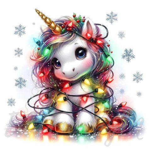 This delightful clipart features an adorable unicorn wrapped in colorful Christmas lights, with its vibrant mane shimmering under festive lights. Perfect for holiday-themed projects, Christmas cards, and winter decorations, this whimsical unicorn brings joy and warmth to any creative project. Ideal for digital planners, scrapbooking, or seasonal print designs, and more. "What will you receive?" - 4  Zip Files - 10 high-quality images (without watermarks) - Instant Download - 4096x4096 pixels - R Christmas Unicorn Svg, Unicorn Clip Art, Unicorn Clipart, Unicorn Christmas, Unicorns Clipart, Unicorn Crafts, Christmas Unicorn, Art Winter, Baby Unicorn