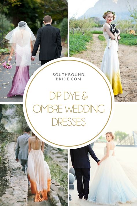 Dip Dye & Ombre Wedding Dresses | SouthBound Bride How To Dip Dye Wedding Dress, Diy Dip Dye Wedding Dress Ombre, Dip Dye Wedding Dress Diy, Dyed Wedding Dresses, Dip Dyed Wedding Dress, Ombre Wedding Dresses, Dipped Wedding Dress, Dip Dye Wedding Dress, Dip Dye Dress