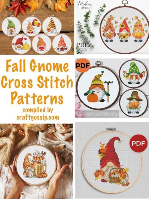 Free Cross Stitch Designs, Gnome Cross Stitch, Holiday Cross Stitch Patterns, Halloween Cross Stitch, Autumn Cross Stitch Patterns, Unique Cross Stitch, Free Cross Stitch Charts, Cross Stitch Tutorial, Fall Gnome