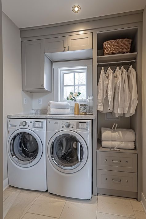 Get inspired by eclectic design with these vibrant ideas for your small laundry room! From bold colors to unique accents, this guide will help you create a laundry space that is as unique as you are. #EclecticInspiration #SmallSpaceLiving #HomeDesign Bedroom With Laundry Room, Laundry Room Ideas No Sink, Bedroom And Laundry Room Combo, Perfect Laundry Room Layout, Small Laundry Nook Ideas, Panty Laundry Room Combo, Laundry Room With Window Above Washer, Small Utility Room Ideas Layout, Pantry/laundry Room