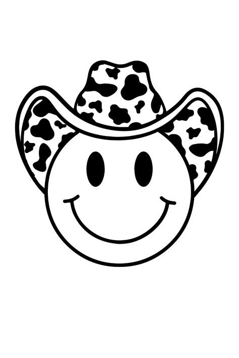 Smiley Face Cowboy Hat SVG | Happy Face | Smiley Face Wallpaper Western Smiley Face, Smiley Cowboy Hat, Smiley Face Cowboy Hat Tattoo, Smiley Face With Cowboy Hat Tattoo, Country Shirts Svg, Vinyl Clothing Ideas, Cricut Cup Design Ideas, Cricut Animal Projects, Western Tshirt Designs Svg