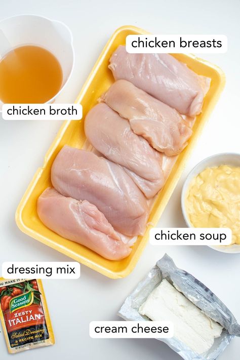 Here's how to make flavorful, zesty, and delicious Crock Pot Creamy Italian Chicken with just 10 minutes of prep! It's one of our favorite quick and easy weeknight meals. And it's perfect for family dinner. This simple recipe features chicken breasts, Italian dressing mix, and cream cheese. It's seriously one of the best chicken dinner ideas, ever! Italian Dressing Chicken Crock Pot, Zesty Italian Chicken Crockpot, Creamy Italian Chicken Crockpot, Cream Cheese Chicken Crock Pot, Chicken Breast Italian Dressing, Best Chicken Dinner, Zesty Italian Chicken, Chicken Best, Italian Dressing Chicken