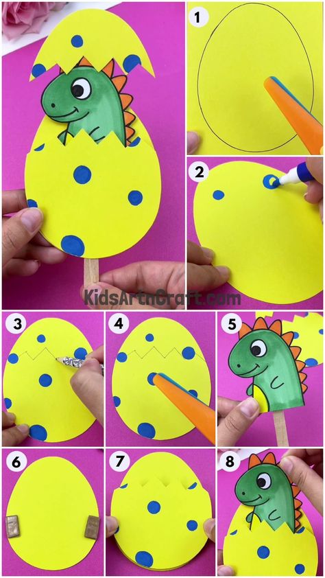 DIY Hatching Baby Dinosaur Craft Using Popsicle Stick Dinosaur Tracks Craft, Dinosaur Popsicle Stick Craft, Dinasour Crafts Toddlers, Dinasour Activity For Kids, Dinosaur Craft Toddler, Dino Egg Craft, Dinosaur Art Projects For Kids, Dino Crafts For Kids, Dinosaur Craft Kids