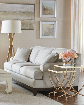 Painted Accent Table, Ethan Allen Furniture, Unique Living Room, Trim Options, Family Room Furniture, Living Room Decorating Ideas, Living Room Decorating, Chair Ottoman, Leather Couch