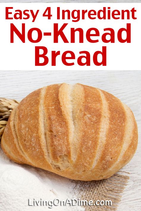 4 Ingredient Bread, 4 Ingredient Bread Recipe, Easy No Knead Bread, No Knead Bread Recipe, Living On A Dime, Knead Bread Recipe, Homemade Bread Recipes Easy, Homemade Bread Easy, Bread Makers