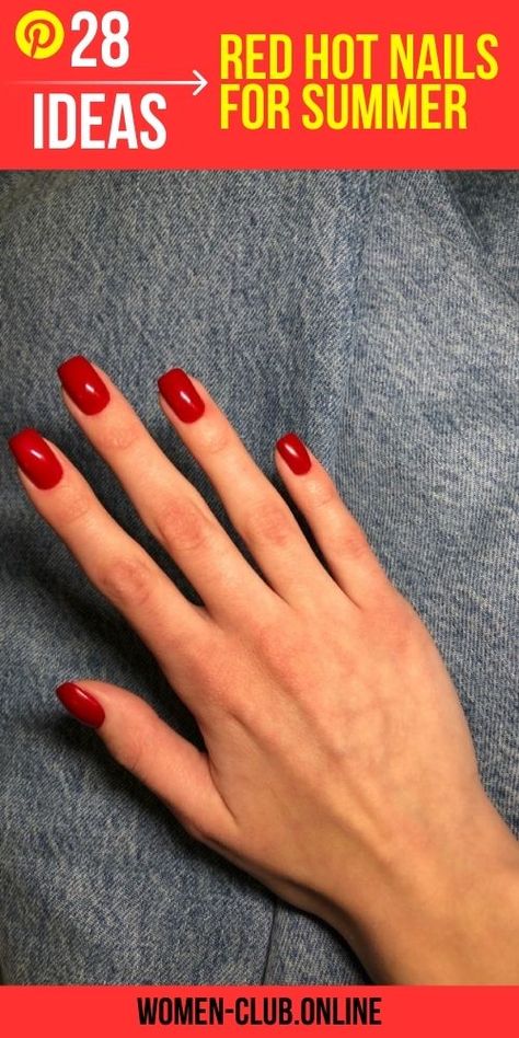 Red Summer Nails: Bright and Bold Designs for a Trendy 2023 Look - women-club.online Basic Red Nails, Red Squoval Nails, Hot Red Nails Design, Red Square Nails Design, Nails Red Square, Square Red Nails, Red Nails Square, Square Nails Red, Red Square Nails