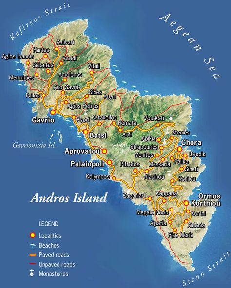 Andros Greece map Andros Island Greece, Greek Vibes, Andros Greece, Greek Islands To Visit, Greek Paintings, Greece Map, Greek Beauty, Greek Isles, Cyclades Islands