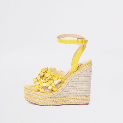 Yellow Espadrilles, Yellow Wedges, Platform Wedges Shoes, Kicks Shoes, Sandals Platform, Flower Sandals, Flower Shoes, Espadrilles Platform, Ankle Strap Wedges