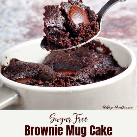 Sugar Free Brownie Mug Cake Sugar Free Brownie, Brownie Mug Cake, Brownie Mug, Mug Brownie Recipes, Sugar Free Brownies, Breakfast Pastry, Brownie In A Mug, Sugar Free Baking, Sugar Free Recipes Desserts