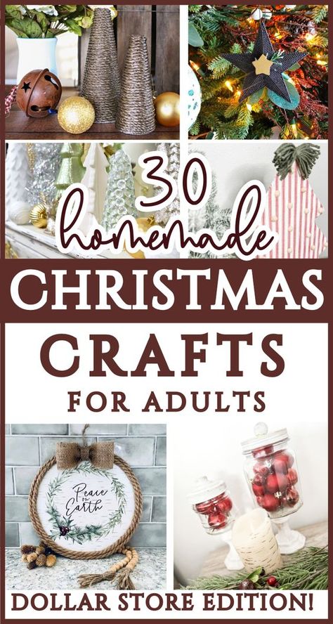 30 easy, cheap Christmas DIY Dollar Tree Craft Ideas! These classy DIY Christmas decor projects are great for any Christmas aesthetic-modern farmhouse, rustic, cottagecore! You can use these elegant Christmas craft DIYs to make for homemade Christmas gifts, to sell at a craft show, or for your home! These easy Dollar Tree Christmas crafts are for adults, teens, and kids can even help  - All made with dollar store supplies! Homemade Christmas crafts for adults to enhance your Christmas decor! Dollar Tree Crafts Christmas Gifts, Christmas Decor Ideas Diy How To Make, Crafts To Make For Christmas Gifts, Cute Christmas Room Decor Diy, Diy Dollar Store Christmas Gifts, 2024 Diy Christmas Crafts, Christmas Decor Ideas To Make, Craft Night Ideas Ladies Christmas, Easy Christmas Decorations For Home