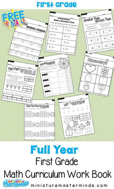 Full Year Math Curriculum First Grade Free Printable Book Books For First Graders, First Grade Curriculum, First Grade Math Worksheets, First Grade Worksheets, Math Workbook, 1st Grade Worksheets, Grade Book, Homeschool Math, Printable Books