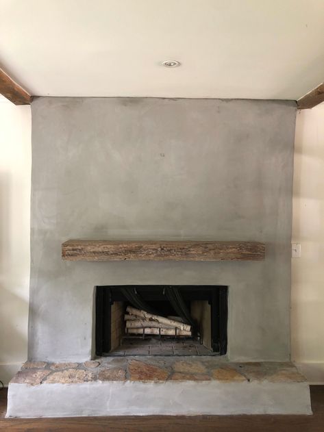 Rustic Wood Mantle, Fake Chimney, Adobe Fireplace, Wood Mantle Fireplace, Black Mantle, Stucco Fireplace, Wood Mantle, Brick Fireplace Makeover, Concrete Fireplace