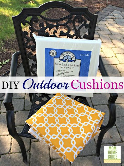 How to make inexpensive outdoor seat cushions. Super easy! Diy Patio Cushions, Seat Cushions Diy, Diy Chair Cushions, Cushions Diy, Diy Outdoor Seating, Patio Chair Cushions, Patio Furniture Cushions, Outdoor Seat Cushions, Outdoor Chair Cushions