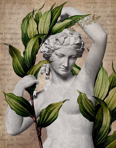 Hellenistic Art, Statue Of A Woman, Crown Painting, Vintage Style Poster, Herb Art, Botanical Collage, Mystic River, Book Lover Gifts, Academia Decor