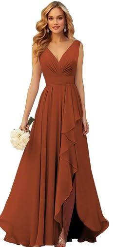 Burnt Orange Formal Dress, Bridesmaid Dresses Burnt Orange, Orange Formal Dress, Bold Fashion Outfits, Copper Bridesmaid Dresses, Orange Long Dresses, Orange Formal Dresses, Orange Dress Wedding, Burnt Orange Bridesmaid Dresses