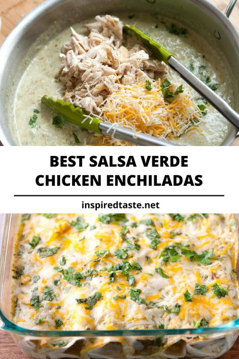 Recipe With Salsa, Salsa Verde Chicken Enchiladas, Chicken Sour Cream, Healthy Chicken Enchiladas, Green Chicken Enchiladas, Chicken Enchiladas Recipe, Bbq Pitmasters, Verde Chicken, Salsa Verde Recipe