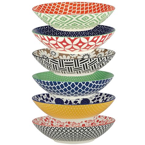 Certified International   Soho Dinner Bowls (Set Of 6) - Decorate your tablescape with the fun and colorful styles of these Soho Dinner Bowls from Certified International. Showcasing 6 mix-and-match geometric and floral designs, these porcelain bowls are conveniently microwave and dishwasher safe. - kitchen ideas Colorful Dinner, Modern Dishes, Dinner Bowl, Table Dinner, Chocolate Gifts Basket, Pasta Bowl Set, Dinner Bowls, Porcelain Dinnerware, Christmas Dining