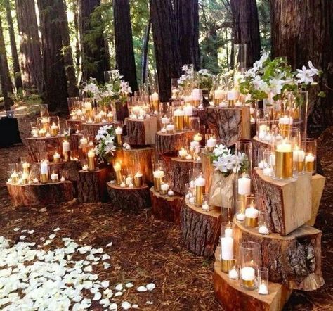 Seriously, go all out with candles. | 31 Beautiful Fall Wedding Ideas You'll Want To Try Immediately Grunge Life, Woodland Wedding Decorations, Wedding Outside, Rustic Wedding Decorations, Enchanted Forest Wedding, Budget Friendly Wedding, Farm Weddings, Small Weddings, 65th Birthday