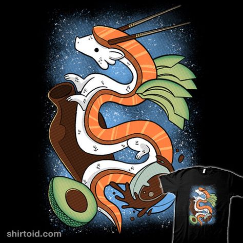 Dragon Sushi, Sushi Dragon, Sushi Drawing, Kawaii Dragon, Day Of The Shirt, Sushi Art, Art Mignon, Cute Food Drawings, Cute Fantasy Creatures