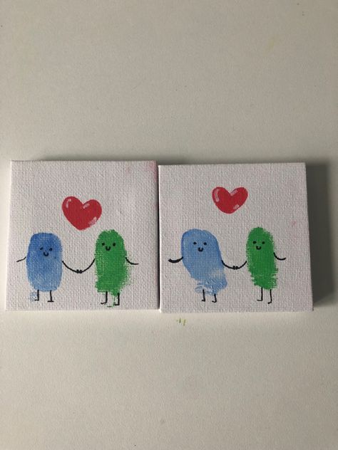 Best Friends Hand Painting, Painting Ideas For Couples To Do Together, Finger Painting Ideas For Couples, Bsf Hand Print Painting, Thumb Print Painting Ideas, Couple Canvas Painting Diy Thumb Print, Painting Ideas For 4 Friends, Couple Cute Painting Ideas, Friendship Thumb Print