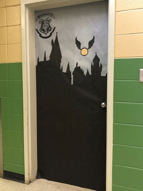 Harry Potter Theme Classroom Door, Harry Potter Themed Door, Classroom Door Harry Potter, Hogwarts Door Decoration, Storybook Classroom Door Ideas, Harry Potter Door Decorating Contest, Harry Potter Door Decorations Classroom, Harry Potter School Decorations, Harry Potter Christmas Door