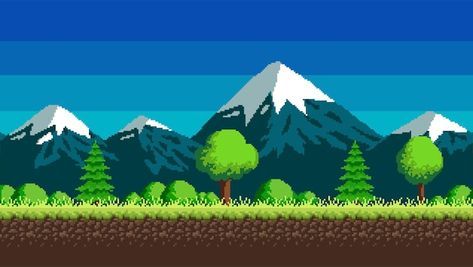 Pixel Art Background Landscapes, Mountain Pixel Art, Pixel Game Background, Pixel Art Game Background, Pixel Mountain, Pixel Art Platformer, Platform Background, Pixel Tree, Game Landscape