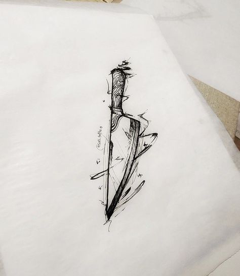 Chef knife sketch style tattoo Knife Sketch, Sketch Style Tattoo, Cooking Tattoo, Culinary Tattoos, Chef Tattoo, Sketch Style Tattoos, Food Tattoos, Knife Tattoo, Wrist Tattoos For Guys