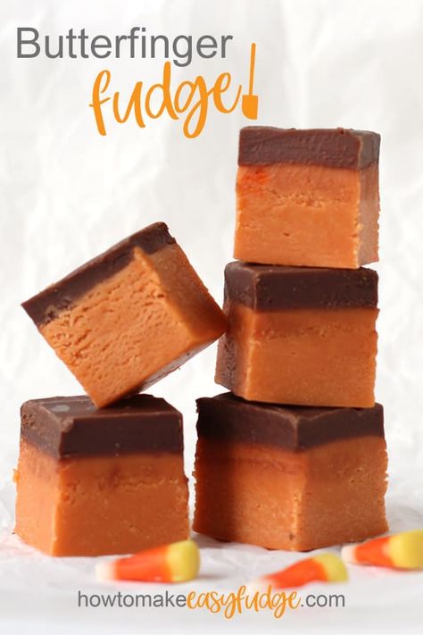 Butterfinger Fudge Recipe, Peas Porridge, Candy Corn Fudge Recipe, Fall Fudge, Butterfinger Fudge, Corn Video, Gourmet Fudge, Candy Corn Recipe, Fudge Candy