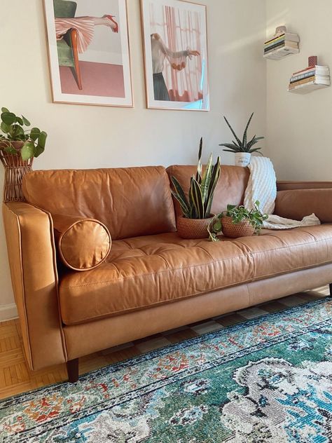 Article Sven Sofa Review: Is It Worth The Influencer Hype? – StyleCaster Sven Couch, Article Sven Sofa, Tan Leather Couch Living Room, Tan Sofa Living Room, Small Space Look Bigger, Article Couch, Small Apartment Decor Ideas, Leather Sofa Decor, Mcm Sofa