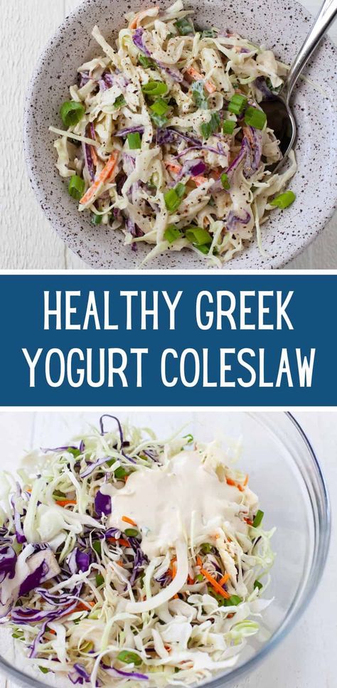 Coleslaw Recipe Greek Yogurt, Healthy Coleslaw Dressing, Greek Coleslaw, Greek Yogurt Coleslaw, Yogurt Coleslaw, Recipe With Greek Yogurt, Healthy Coleslaw Recipes, Homemade Slaw, Healthy Coleslaw