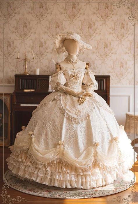 Victorian Dress Gown, Victorian Ball Gowns, Victorian Era Dresses, Gaun Abad Pertengahan, Rococo Dress, Trim Skirt, Old Fashion Dresses, Royal Dresses, The Emperor