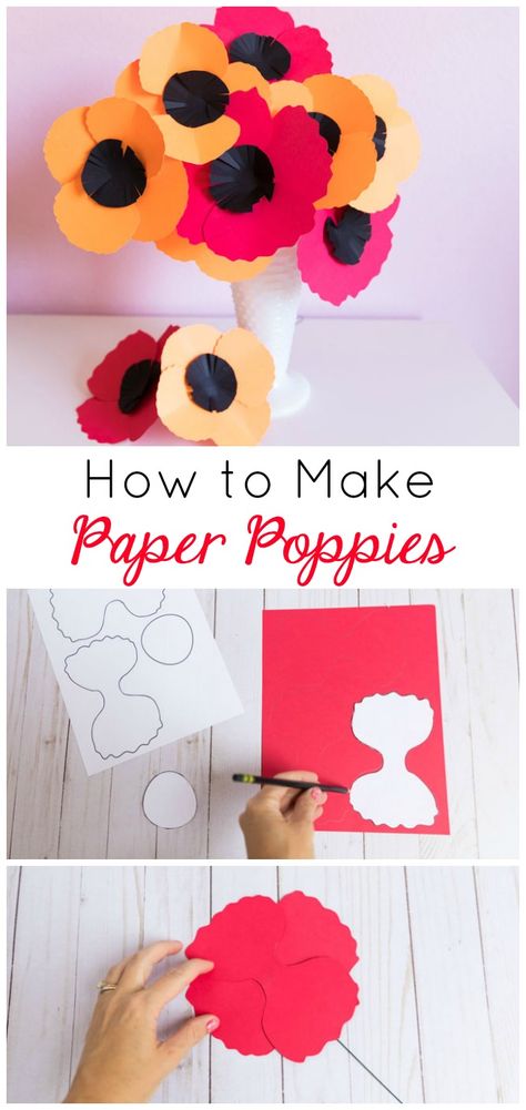 How to Make Easy Paper Poppies - Design Improvised Paper Plate Poppy Craft, Crochet Cookies, Poppy Craft For Kids, Poppy Template, Construction Paper Flowers, Paper Poppies, Remembrance Day Activities, Couronne Diy, Remembrance Day Art