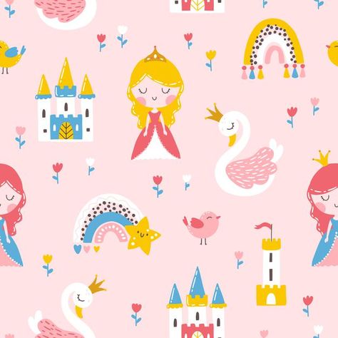 Princess Illustration Kids, Princess Background, Princess Vector, Girl Bird, Stencil Patterns Templates, The Little Match Girl, Princess Pattern, Princess Illustration, Princess Design