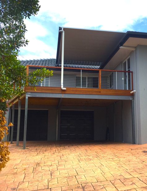 Terrace Above Garage, Carport Under Deck, Deck Over Garage Second Story, Carport Deck On Top, Deck Over Carport, Carport With Deck On Top, Deck Above Garage, Carport Balcony, Deck Carport