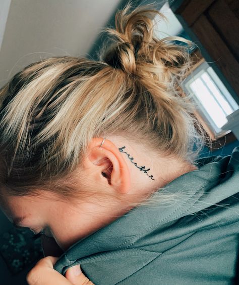 Behind the ear tattoo #tattoos Back Ear Tattoo, Small Wave Tattoo, Small Neck Tattoos, Behind Ear Tattoos, Army Tattoos, Omerta Tattoo, Back Of Shoulder Tattoo, Tattoo For Son, Cute Small Tattoos