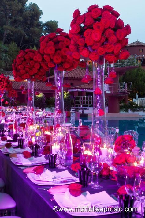 Wedding Ideas Red And Purple, Red And Purple Birthday Decorations, Red And Purple Quinceanera, Purple And Red Wedding Ideas, Red And Purple Wedding Dress, Purple And Red Wedding Theme Decor, Red And Purple Wedding Decorations, Black Red And Purple Wedding, Red And Purple Wedding Theme