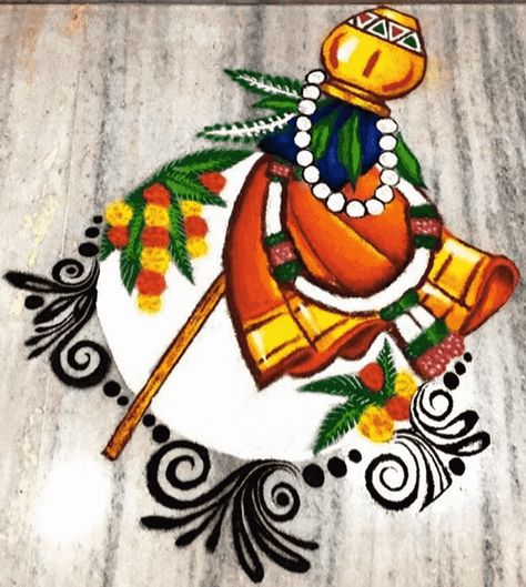 Gudi Padwa Rangoli Design Images (Gudi Padwa Rangoli Kolam Ideas) - 2022 Gudhipadva Rangoli, गुढीपाडवा रांगोळी, Diwali Padwa, Padwa Rangoli, Gudi Padwa Rangoli, Kolam Rangoli Design, Rangoli Designs Easy, Poster Rangoli, Easy Rangoli Designs Videos