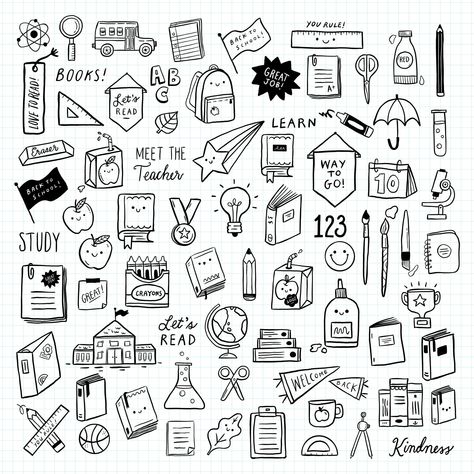 Doodle School Supplies, School Items Drawing, School Stuff Drawing, Cute Doodles To Do In School, School Simple Drawing, Back To School Drawings Easy, Cute School Drawing, Cute School Doodles, School Things Drawing