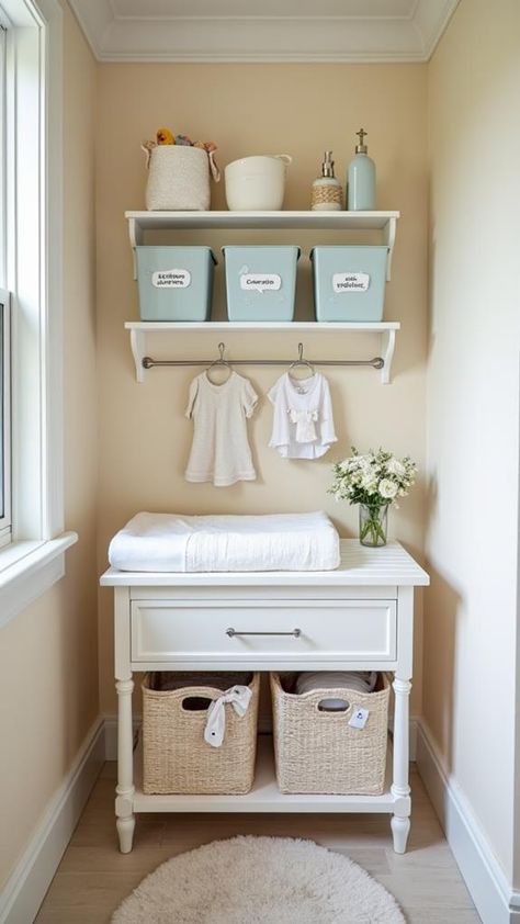 Simplify your diaper changing station with clear labels. Clarity is essential for efficiency, especially amidst the chaos of diaper changes. By labeling bins for diapers, wipes, and creams, you create a streamlined experience that benefits both you and any caregivers. Discover how these small changes can lead to significant improvements in your daily routine. Ready for a quick read? Link below! #ParentingWithPatience #MomOfLittleOnes #MomLifeUnfiltered Nursery Diaper Changing Station, Baby Changing Station Ideas, Changing Station Ideas, Diaper Change Station, Diaper Changing Station Organization, Changing Station Nursery, Changing Table Ideas, Nursery Changing Station, Baby Change Table