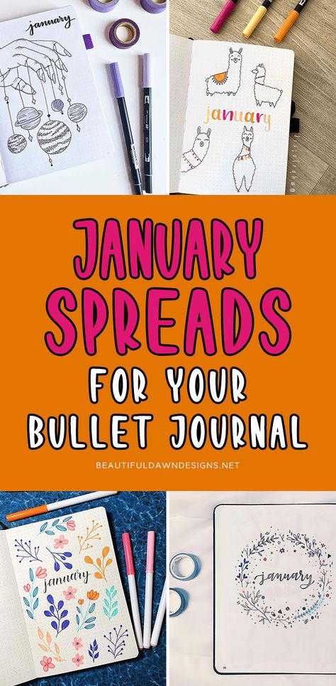 January Bullet Journal Ideas, January Cover Page, Aesthetic Planners, Cover Page Ideas, Bullet Journal Month, January Bullet Journal, Bullet Journal For Beginners, Bullet Journel, Bullet Journal Font