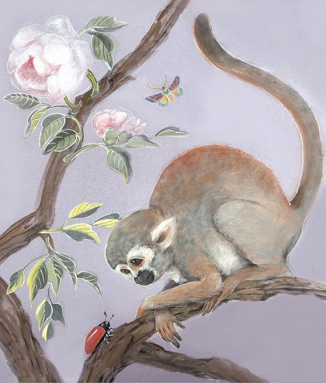 Monkey Painting, Monkey Wall Art, Chinoiserie Mural, Monkey Illustration, Squirrel Monkey, Pencil Drawings Of Animals, Watercolor Art Landscape, Monkey Print, Monkey Art