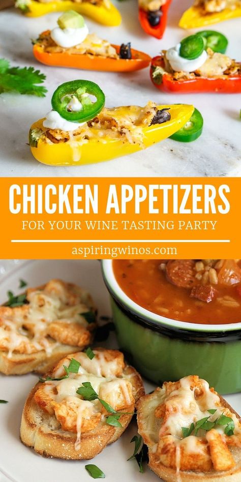 Chicken Appetizers | Appetizer Recipes | Chicken Bites | Snacks with Chicken | Appetizers for Parties | Party Recipes | Chicken Appetizer Recipes via @aspiringwinos Baked Chicken Appetizers, Chicken Orderves Appetizers, Gourmet Chicken Appetizers, Fried Chicken Appetizer Ideas, Best Chicken Appetizers, Make Ahead Chicken Appetizers, Rotisserie Chicken Recipes Appetizers, Low Salt Appetizer Recipes, Spicy Chicken Appetizers